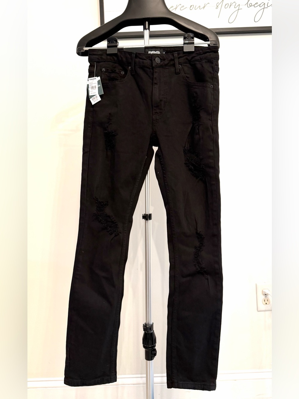 RSQ Men Skinny Black Dark Wash Distressed